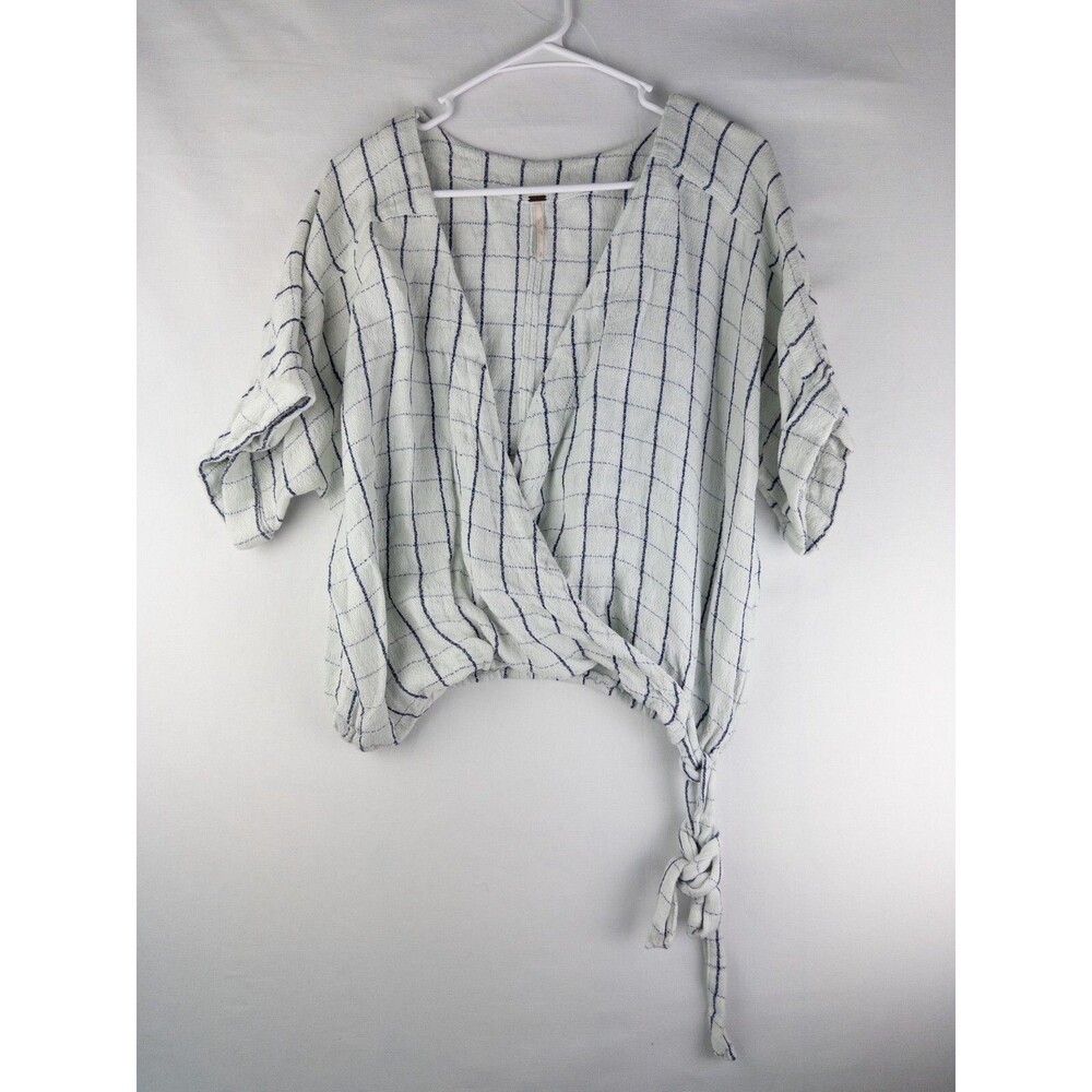Free People Blouse Womens SP White Striped Cropped Strap Cotton‎ Blend